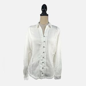 Cato Oversized Boho White Cotton Button Up Long Sleeve Shirt Womens size ‘